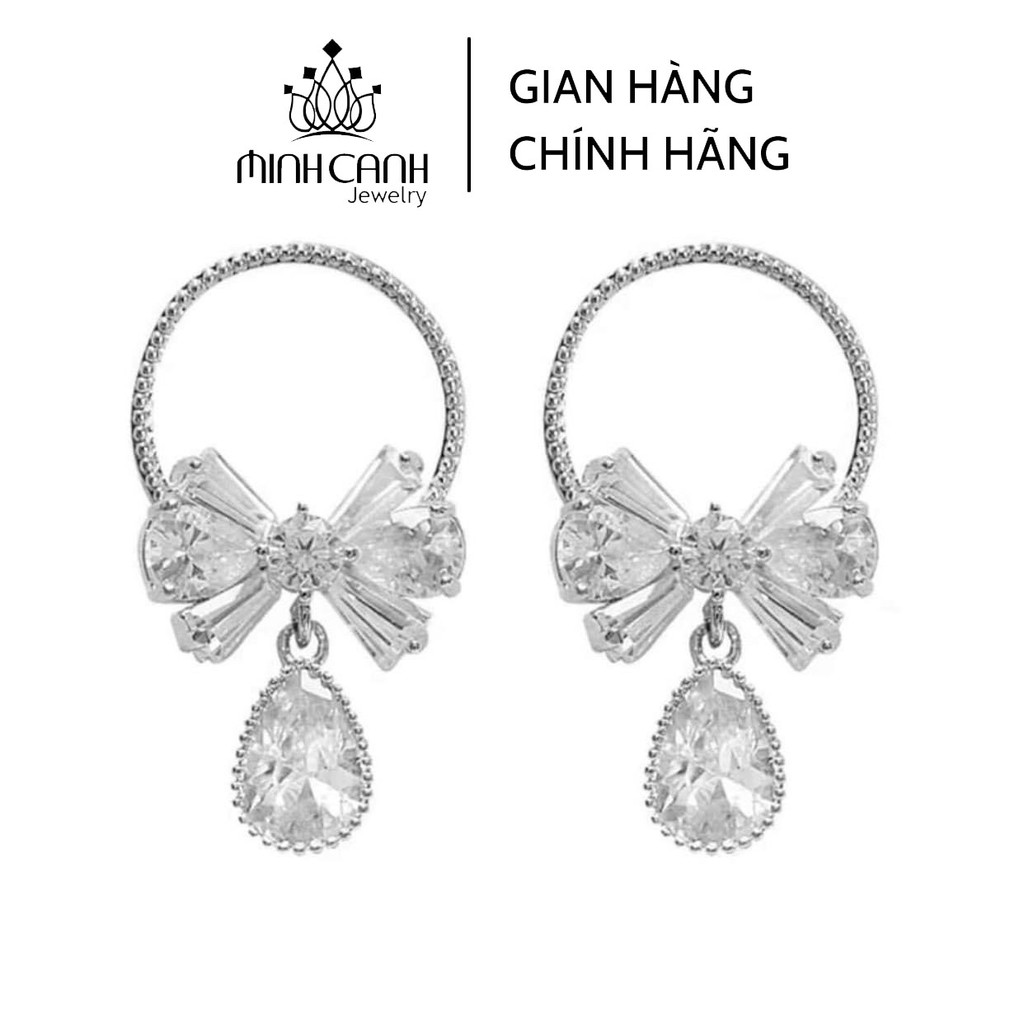 Bông Tai Bạc Vòng Tròn Nơ Treo Đá - Minh Canh Jewelry
