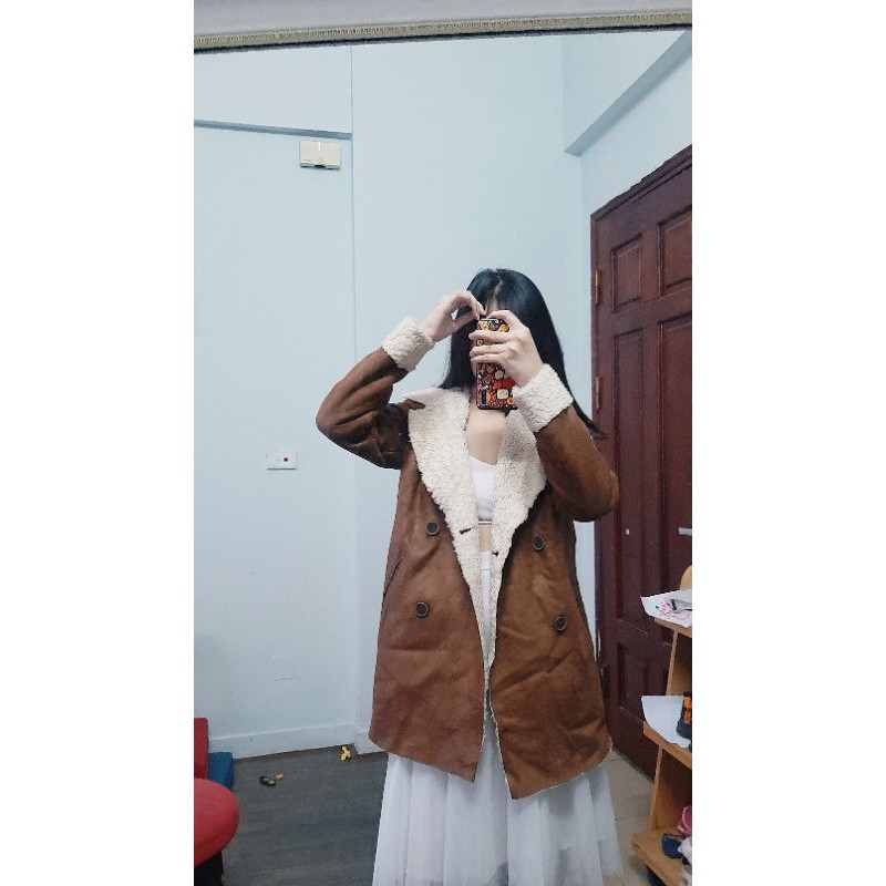 Áo khoác da lộn lót lông