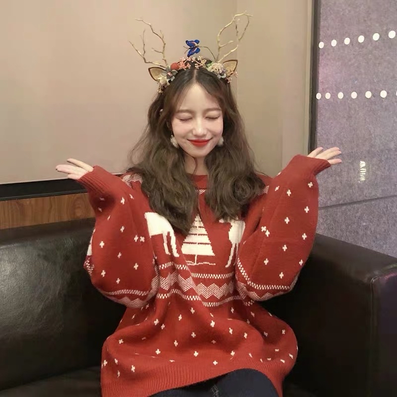 🎄Merry Christmas🎄 Áo Sweater Tay Dài Cổ Tròn Thời Trang Hàn Quốc Cho Nữ