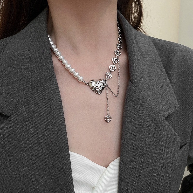 Vòng cổ Thép Titan Đính Ngọc Trai Nhân Tạo Thời Trang Phong Cách Hàn Quốc