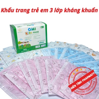 Hộp khẩu trang y tế trẻ em 3 lớp kháng khuẩn Omi Facemask 50 chiếc - Chống giọt bắn, không thấm nước, an toàn cho trẻ