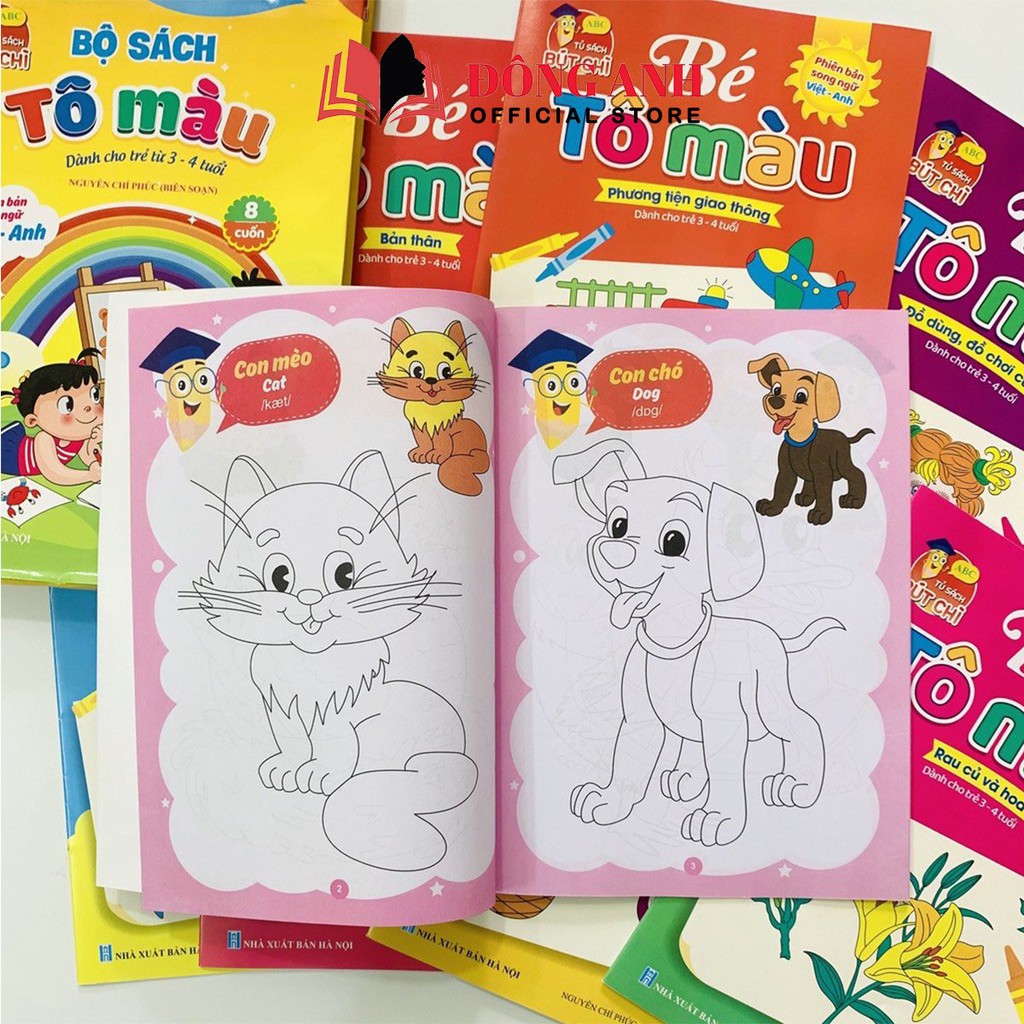 Sách - Combo 8 cuốn Bé tô màu nhiều chủ đề song ngữ Việt Anh cho trẻ từ 3-4 tuổi