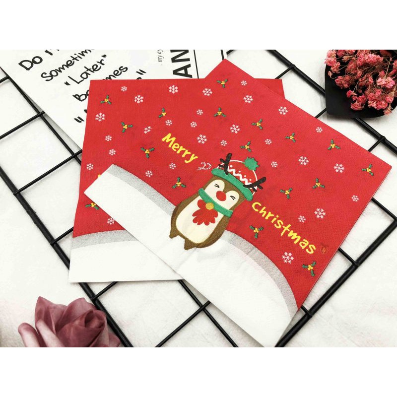 Set 20 khăn ăn in họa tiết giáng sinh nhiều màu sắc