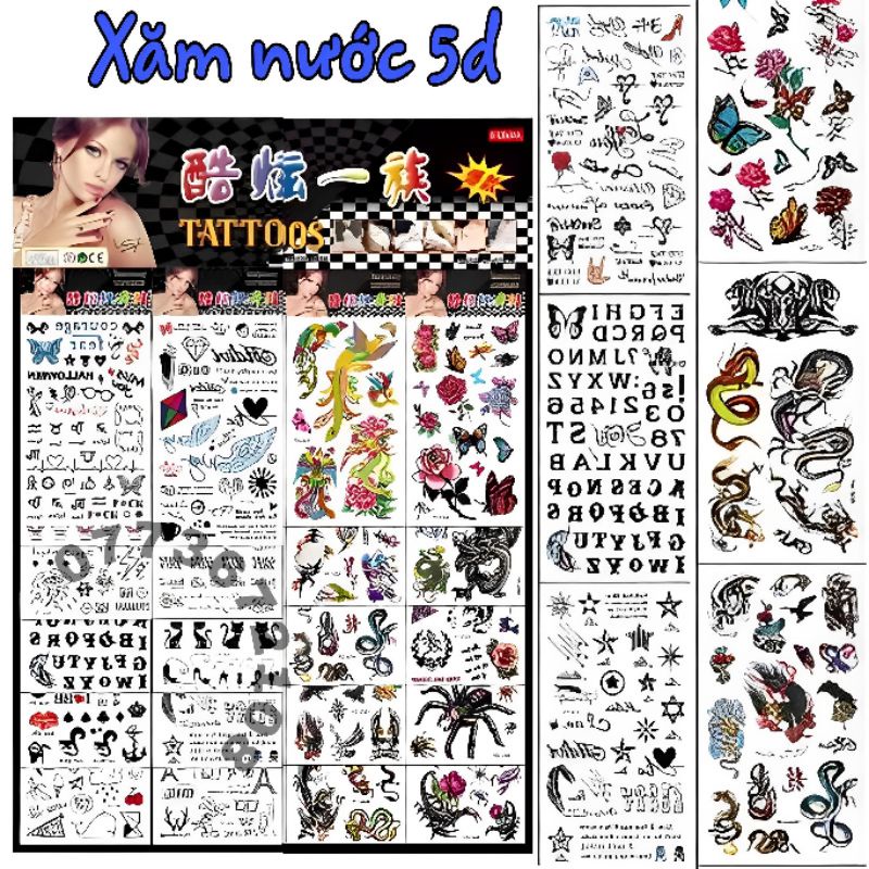 Vỉ 20 bộ hình xăm nước nghệ thuật 5d [ size to]