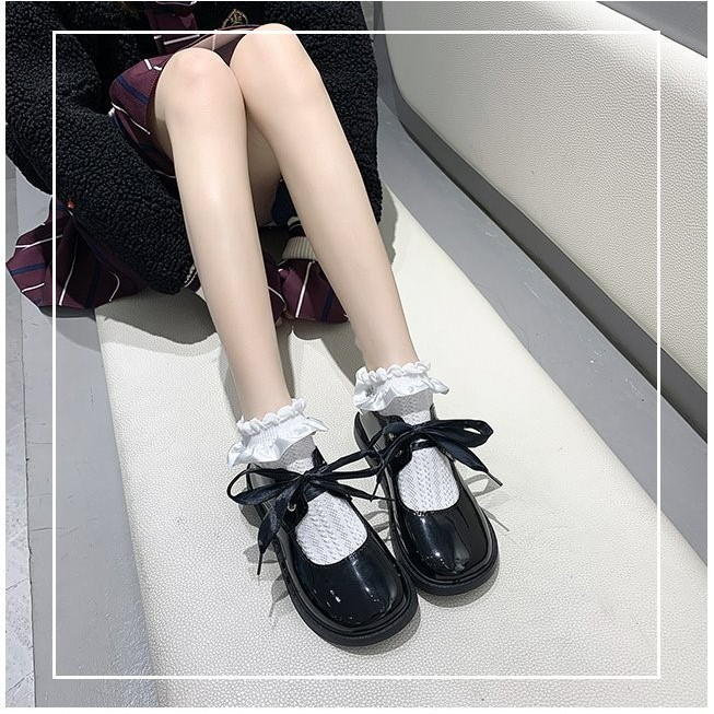 Giày nữ Lolita vintage buộc dây xinh xắn (Da bóng và da lì)