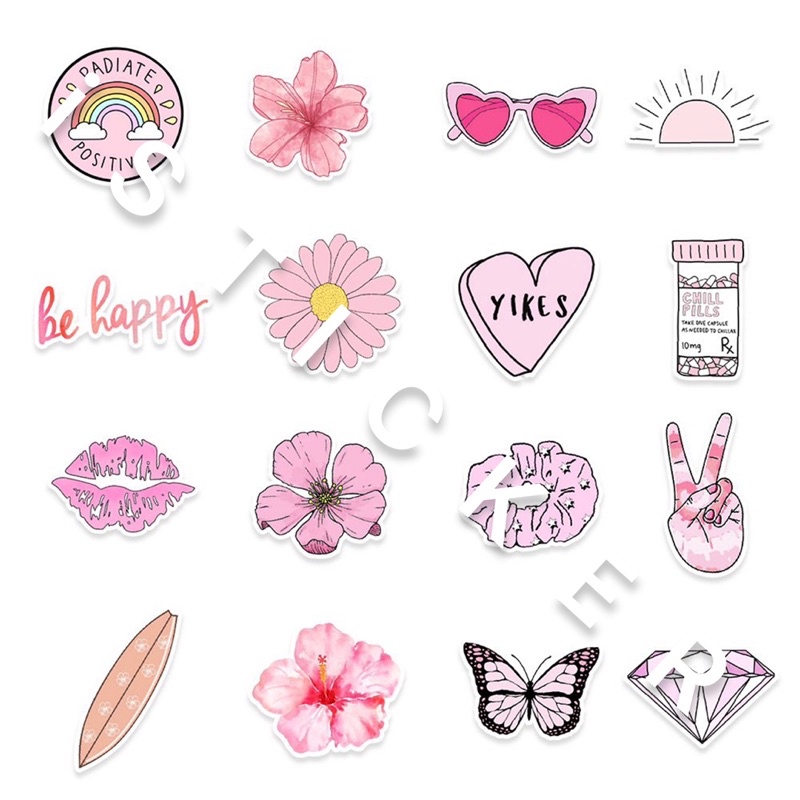 Sticker HỒNG PINK VSCO PVC vinyl nhám chống thấm cao cấp sticker cute hình dán dán vali, laptop, mũ BH