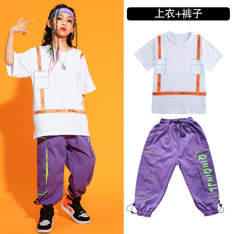 Children's hip hop suit boys hip hop trend Summer Short Sleeve T-Shirt boys handsome hiphop performance dress pants