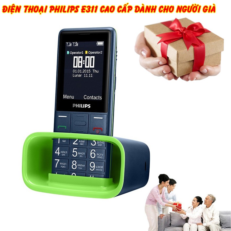 Điện Thoại Philips E311 Cao Cấp Pin Khủng dành cho người già loa to, chữ to, nút gọi khẩn cấp SOS