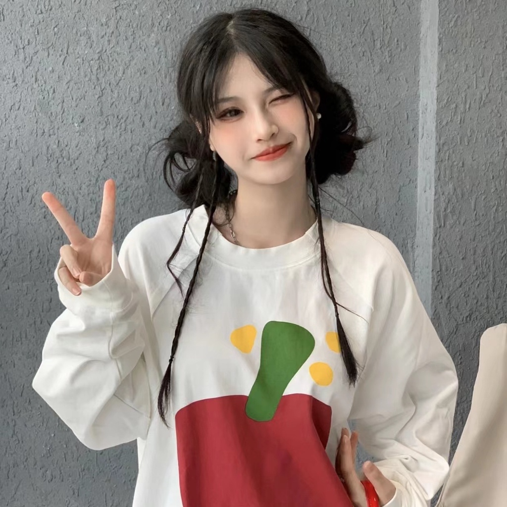 Áo Thun Tay Dài Dáng Rộng Mỏng In Hình Nhóm Nhạc Jiashucheng Phong Cách Hàn Quốc Cổ Điển Màu Trắng Thời Trang Cho Nữ