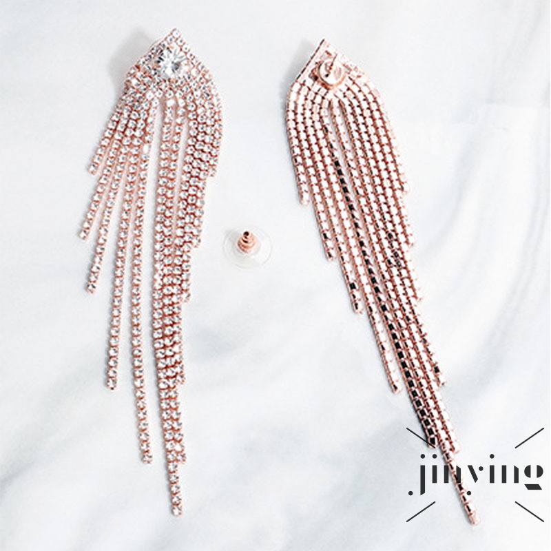 GETNOIVAS Đôi khuyên tai tua rua dài đính đá nhân tạo phong cách Âu Mỹ bohemian thời trang