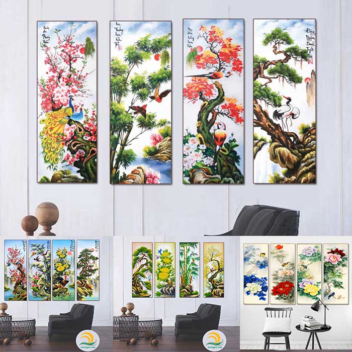 Tranh Tráng Gương Laminate Cao Cấp, Tranh Tứ Quý  Tranh Treo Tường Trang Trí Nhà Cửa