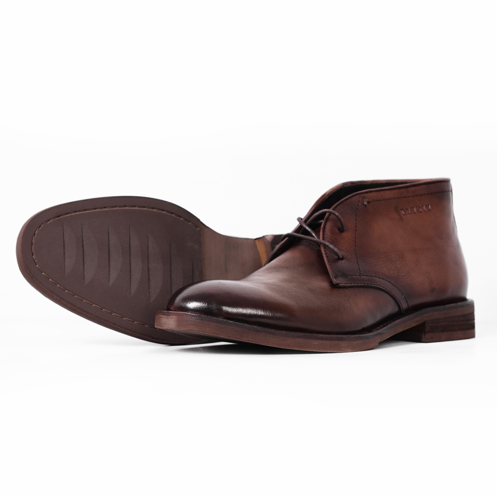 Giày boot  nam CHUKKA màu nâu, giày boot da bò thật cổ lửng, giày nam thương hiệu TONKIN