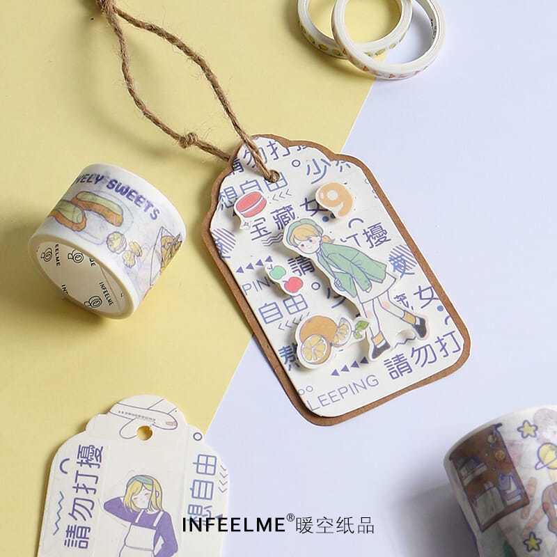 Notebook Combination Sets Outfit and Paper Adhesive Tape Girl Heart Character Fresh Greenery Border Material Watercolor Geometric Decorative Sticker