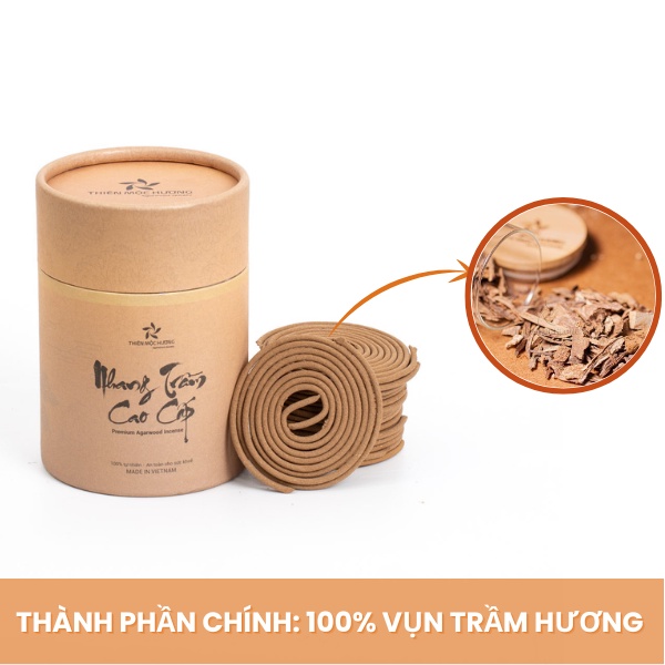 Nhang khoanh trầm hương sạch xông nhà, hương vòng thơm dịu nhẹ, 100% trầm hương tự nhiên THIÊN MỘC HƯƠNG hộp 40 khoanh