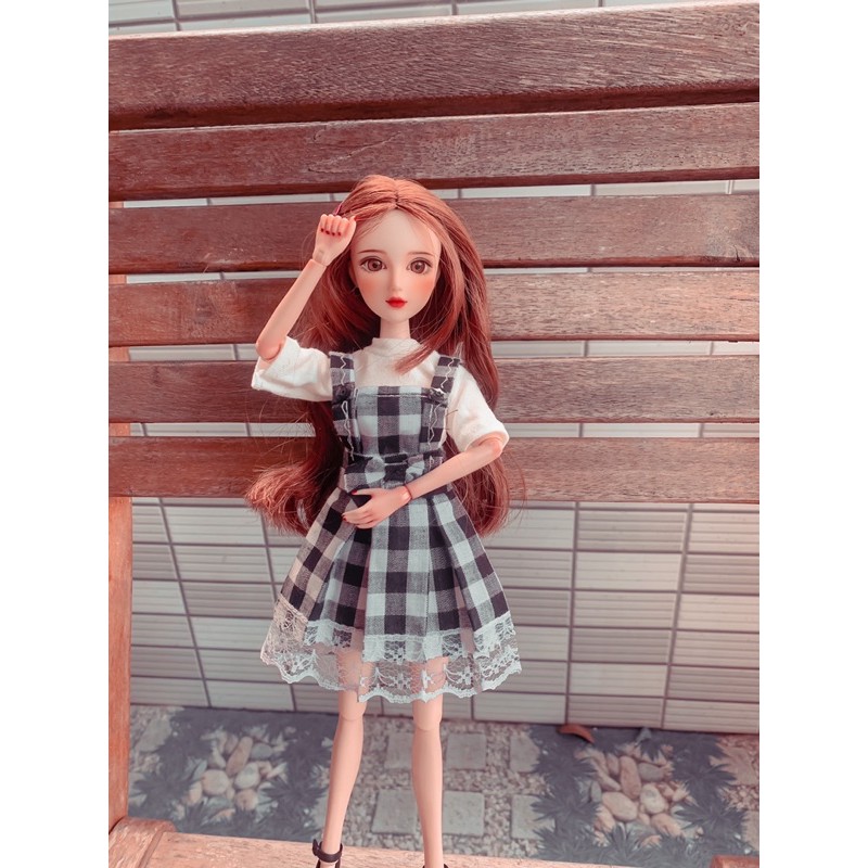 Đầm búp bê caro trắng đen xinyi,blythe,barbie,ob,1/8