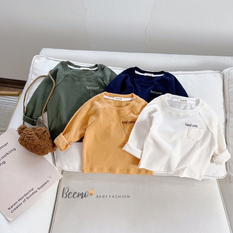 Áo thun cotton dài tay kiểu dáng basic cho bé trai bé gái mặc thu đông đi học đi chơi hãng Beemo