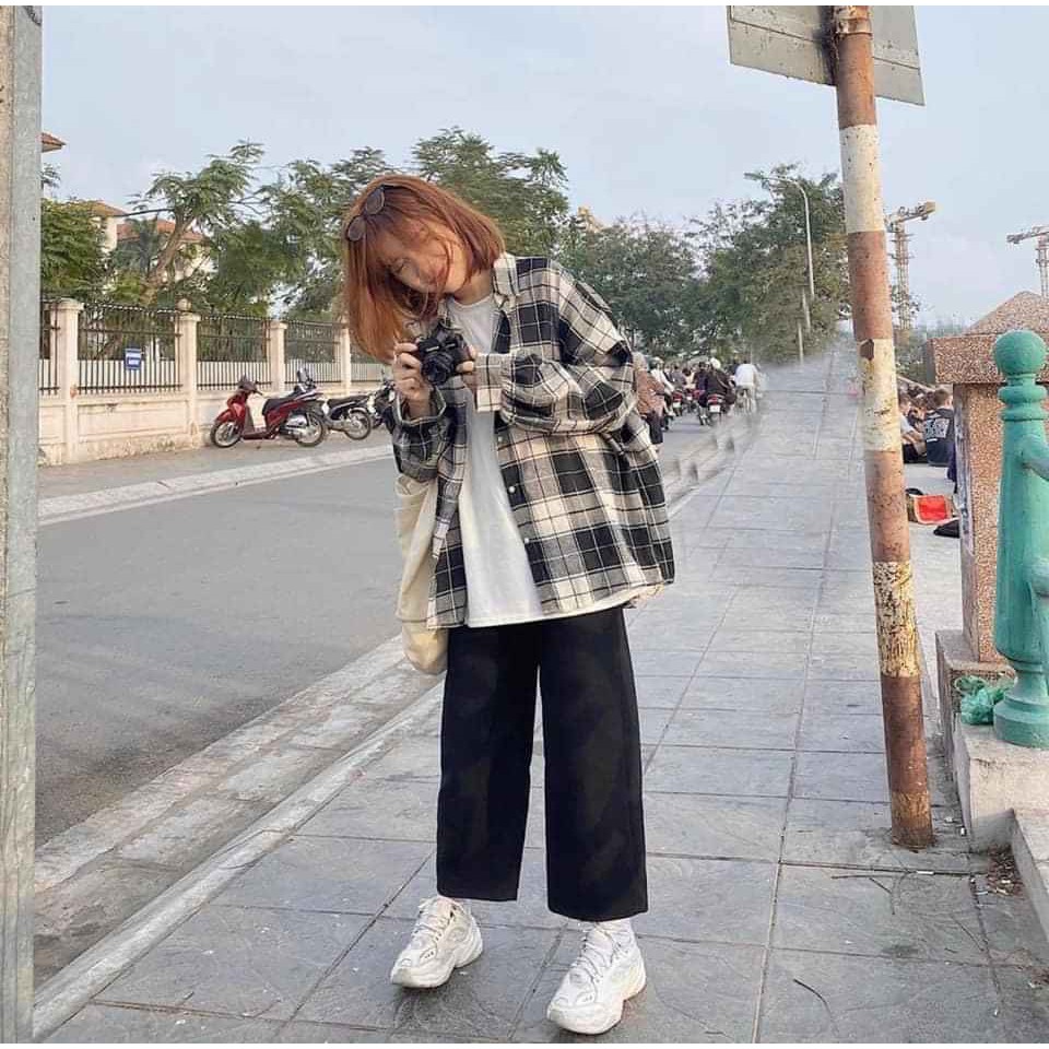 SƠ MI KẺ CARO TÚI LỆCH 4 MÀU ĐEN NÂU ULZZANG HOT