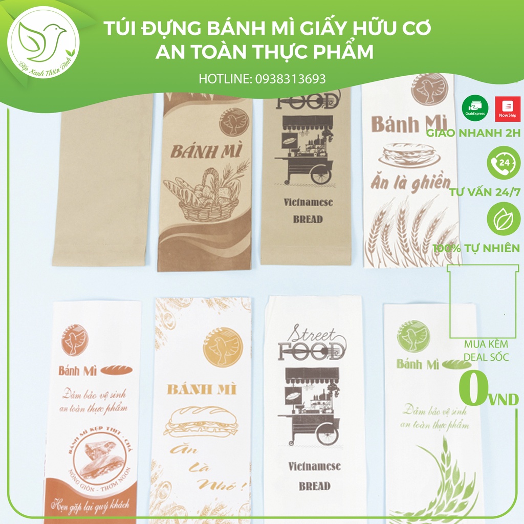 100 Túi giấy bánh mì truyền thống nhiều mẫu tiện lợi, sạch sẽ, đạt chuẩn an toàn thực phẩm