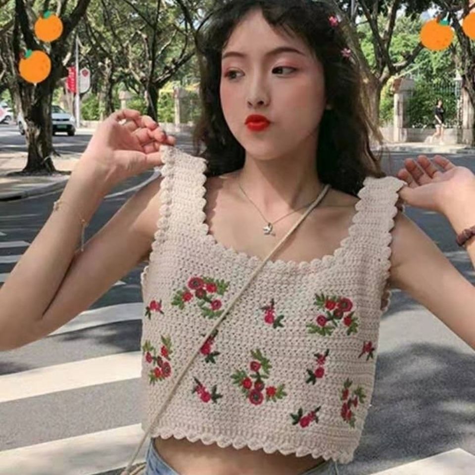 Áo Dệt Kim Sát Nách Hoạ Tiết Thêu Thời Trang Mùa Hè Cho Phái Nữ