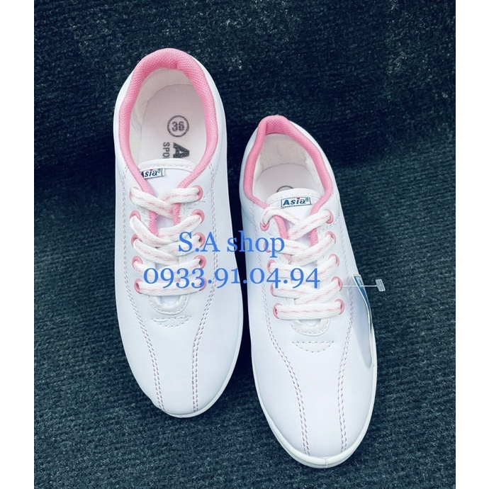 Giày thể thao, thể dục ASIA DA NỮ SI TRẮNG VIỀN HỒNG học sinh Asia