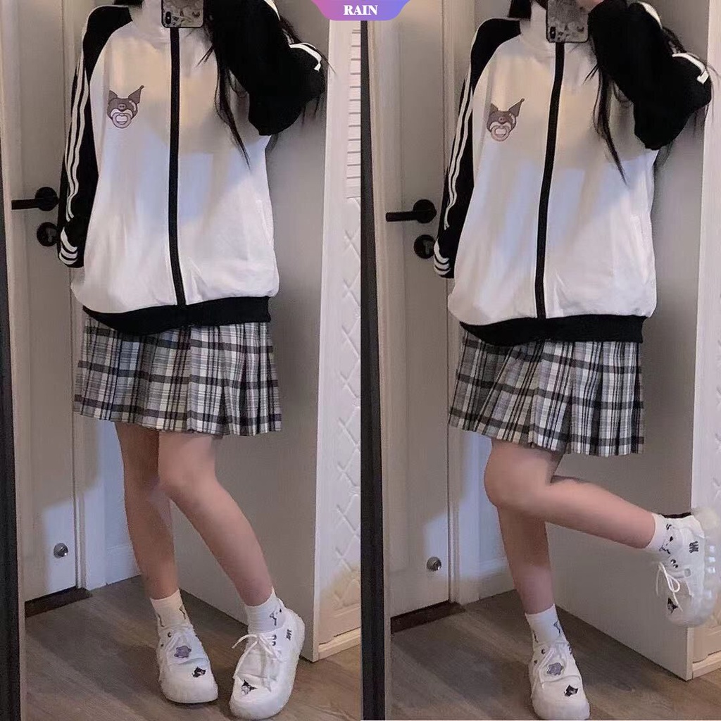 Áo Khoác Bóng Chày Hoạt Hình Sanrio Hello Kitty Kuromi Có Dây Kéo Dáng Rộng Phong Cách Ngọt Ngào Thời Trang Xuân Thu [RAIN]