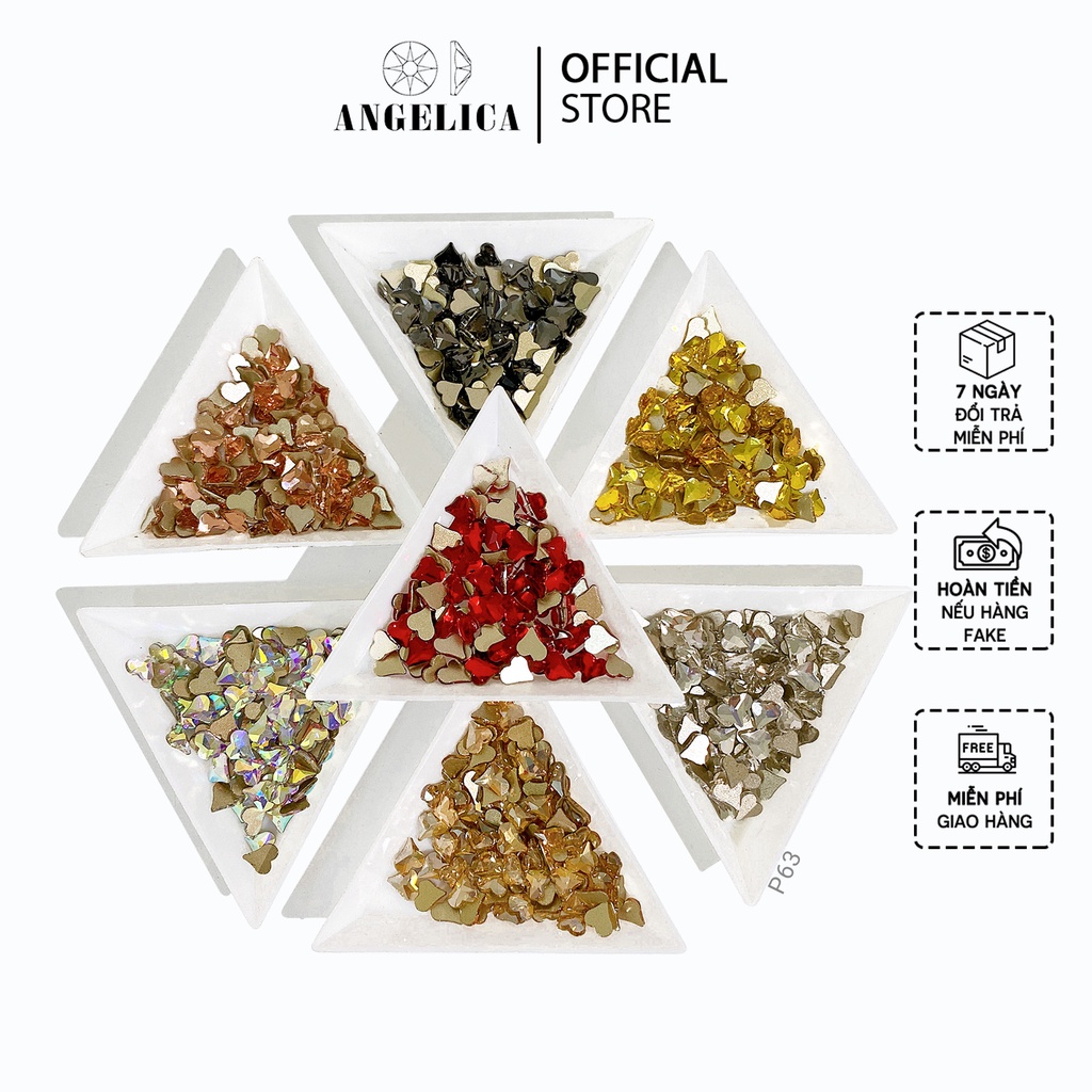 Túi 10 Viên Đá Nail Chân Bằng Chân Vàng Hình Trái Tim Trang Trí Móng ANGELICA P63