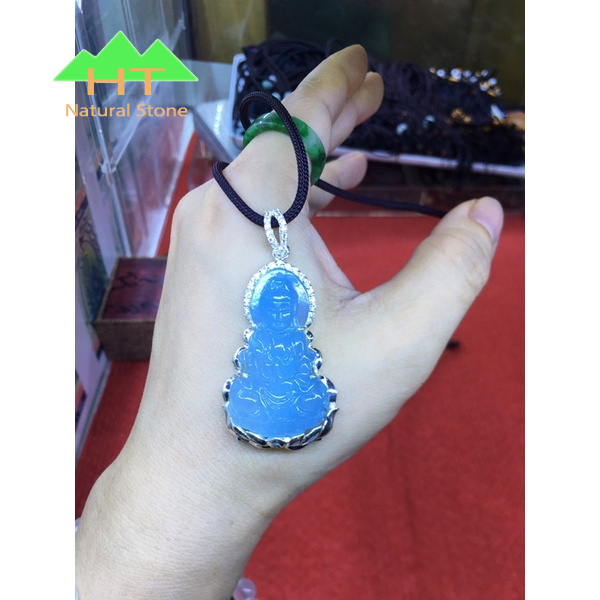 Mặt dây chuyền đeo cổ Phật Bà quan âm Bồ tát đá Aqua