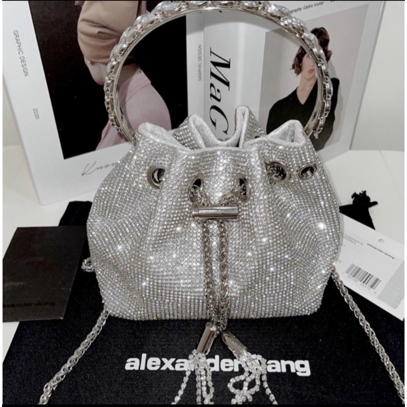 Túi rút nữ đá pha lê Alex Wan bucket bling bling loại 1
