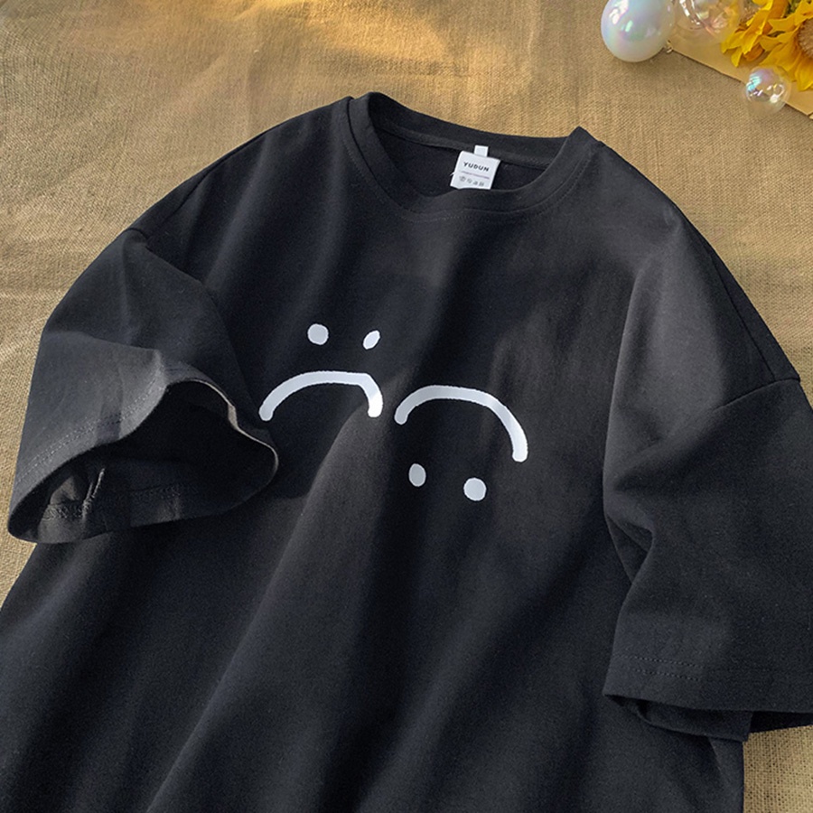 Áo phông thun unisex mặt cười 100% cotton tay lỡ from rộng