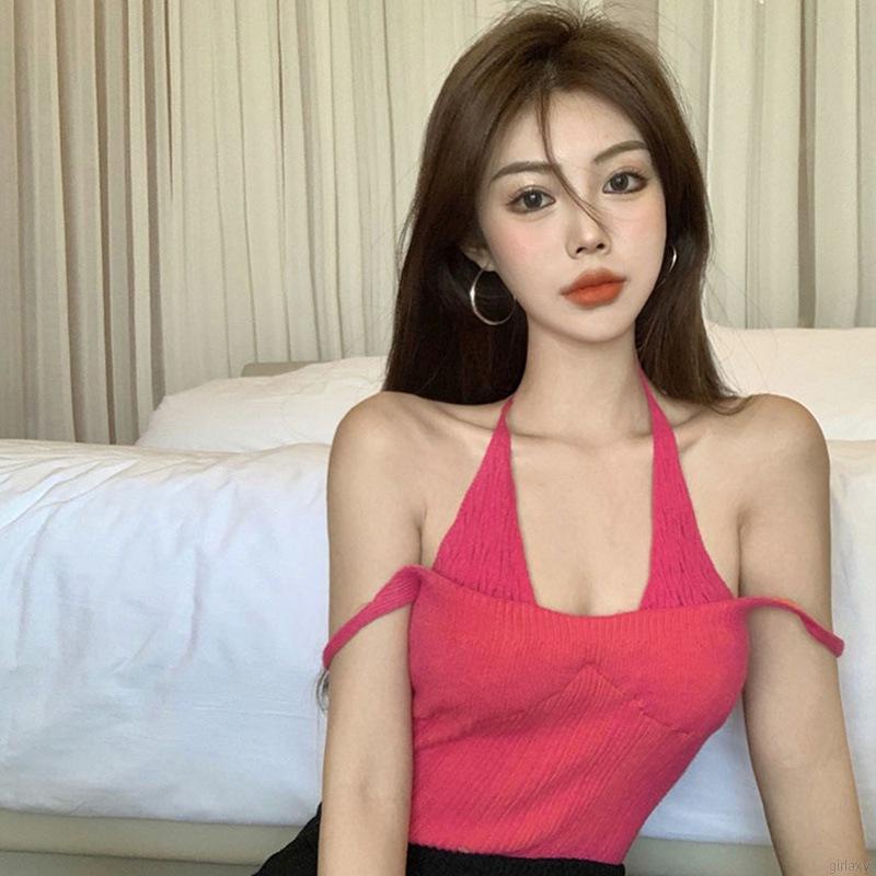 Áo Dệt Kim Không Tay Màu Sắc Trơn Phong Cách Hàn Quốc Quyến Rũ Cho Nữ