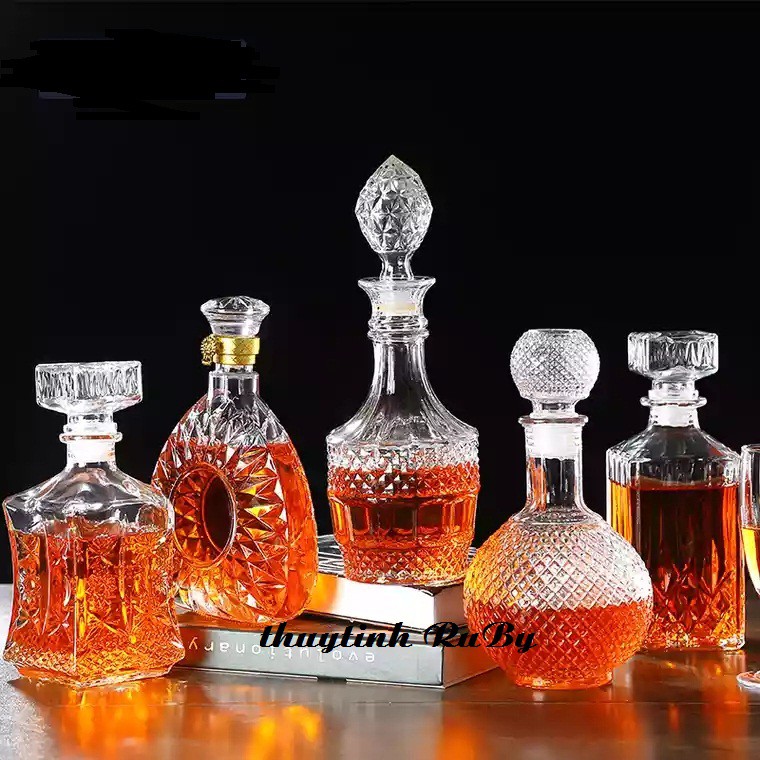Bình Rượu Thủy Tinh Dáng Eo 800ml, Chai Đựng Rượu Thủy Tinh