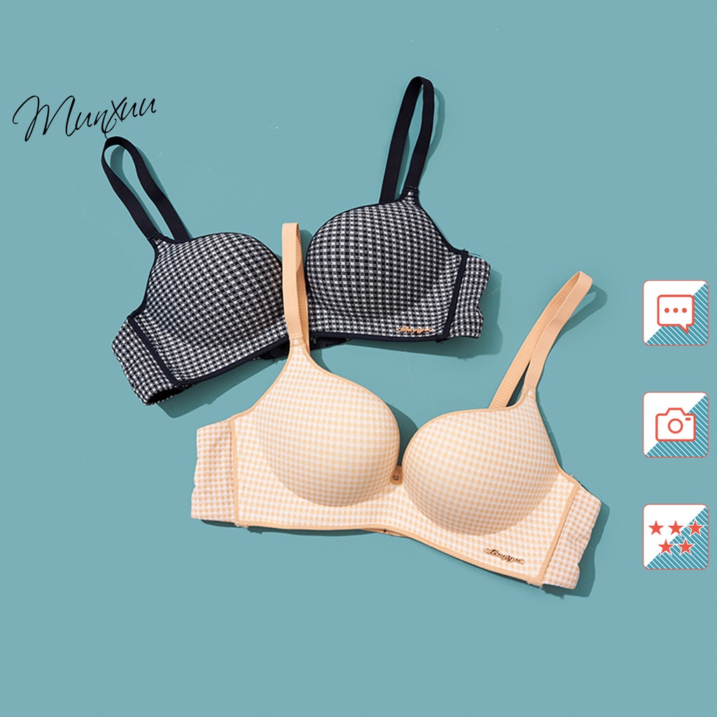 Áo lót nữ đệm mỏng MUNXUU, thiết kế kẻ caro trẻ trung không gọng mềm mại thoáng khí - AV12