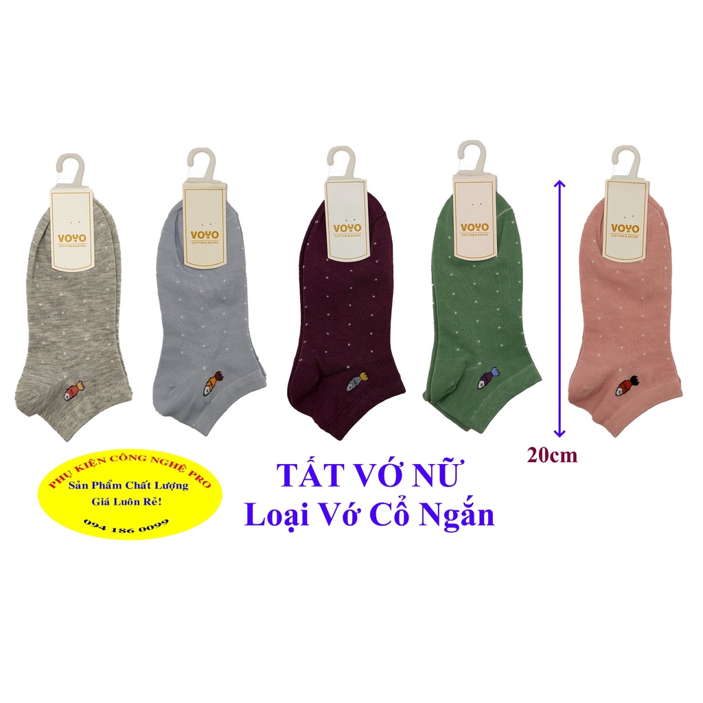 TẤT VỚ NỮ Loại vớ cổ ngắn Thêu hình cá bơi trên cổ vớ, Vớ in đốm trắng Thương hiệu VOYO Chất liệu Cotton Bảo vệ đôi chân