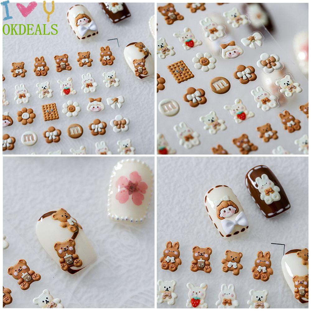 Miếng Dán Trang Trí Móng Tay 5D Hình Thỏ/ Bánh Quy/ Kem Chất Lượng Cao