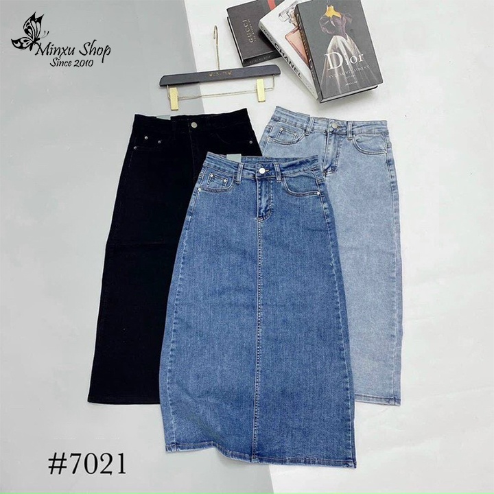 Chân váy bò xẻ sau dáng dài, chân váy denim lưng cao quyến rũ, hách dáng cho nữ hàng Quảng Châu CAO CẤP MÃ Q7021