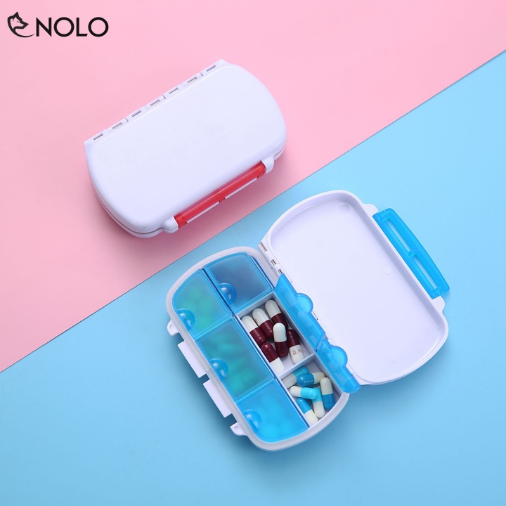 Combo 2 Hộp Chia Thuốc Mini 6 Ngăn Với Nắp Chính Nắp Riêng Cho Từng Ngăn Chất Liệu Nhựa PP An Toàn