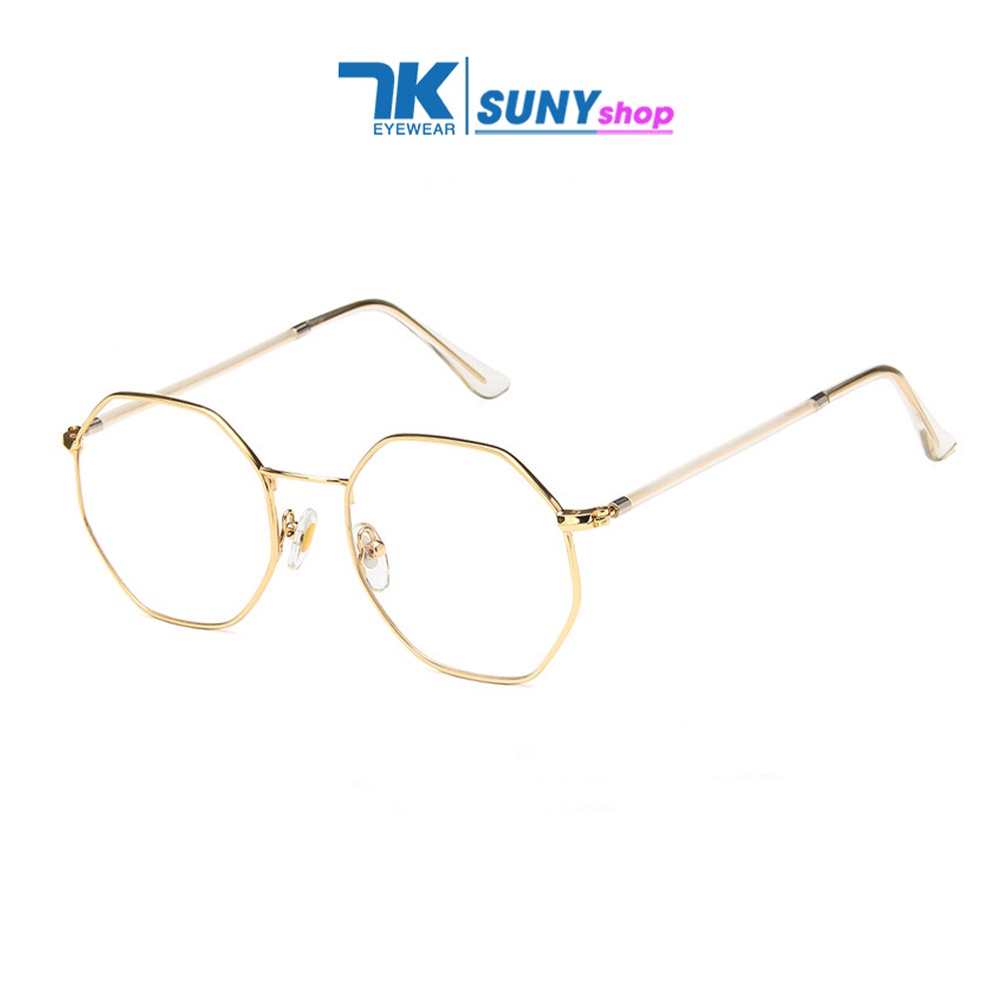 Gọng kính cận nữ, nam mắt lục giác màu đen, bạc, vàng hồng 7K6628. Tròng giả cận 0 độ có sẵn chống ánh sáng xanh, tia UV