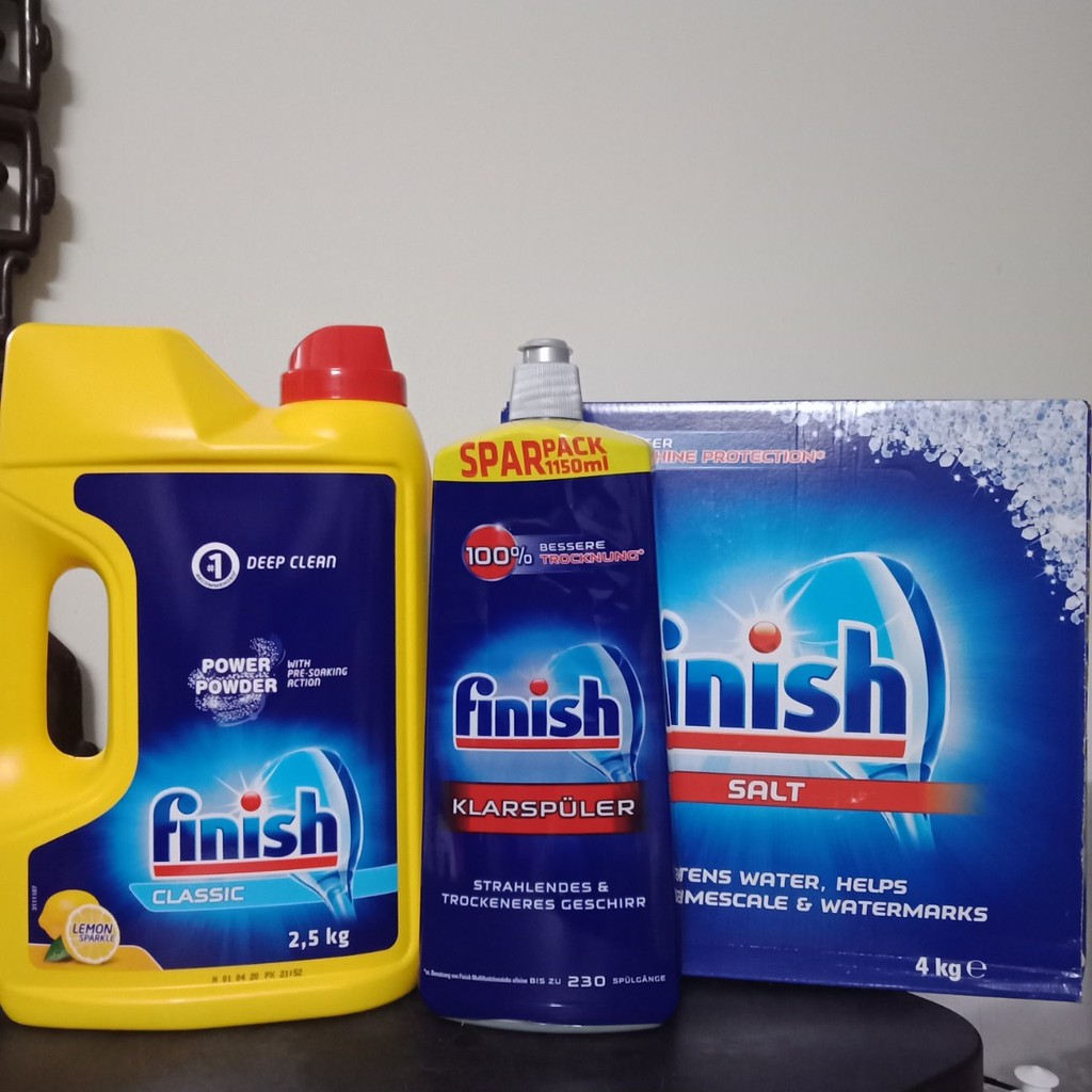 Combo Muối rửa bát finish 1,2kg+Bột 2.5kg+Bóng 750ml  bộ sản phẩm dùng cho máy rửa chén bát