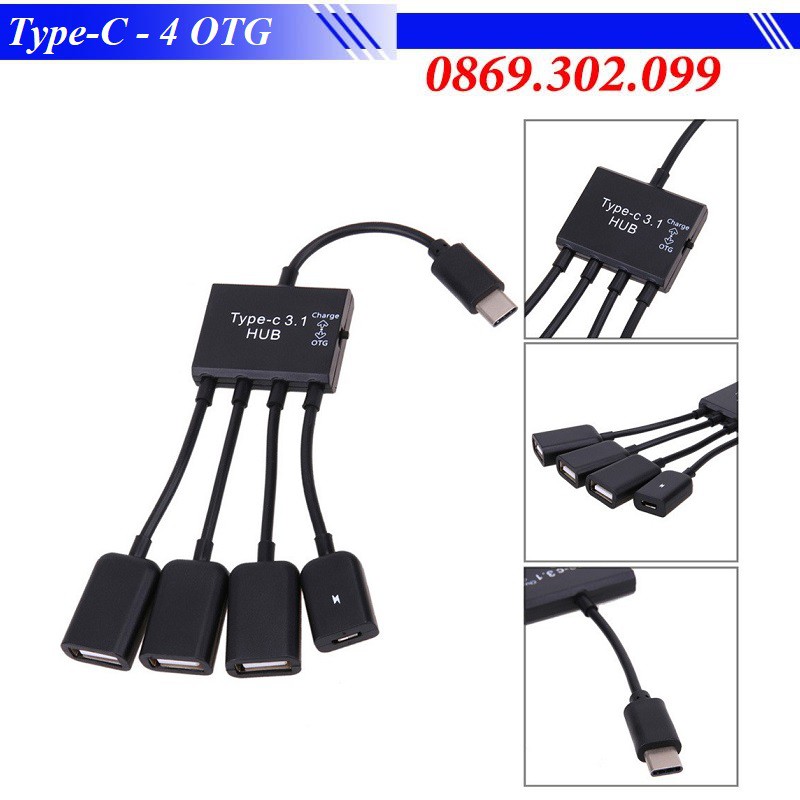 Cáp OTG Type-C ra 4 cổng USB Hub OTG Type-C