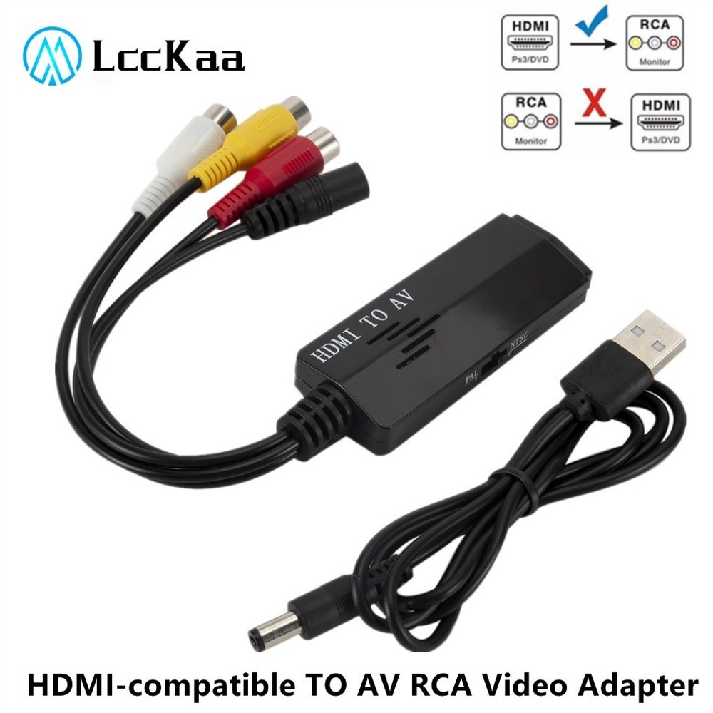 Bộ Chuyển Đổi Lcckaa HDMI Cho RCA AV/CVSB L/R Video HD 1080P HDMI2AV Hỗ Trợ NTSC PAL