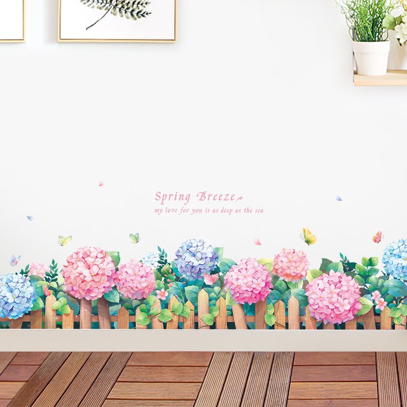 Decal dán tường chân tường cẩm tú cầu QR209555 decor trang trí phòng ngủ phòng khách