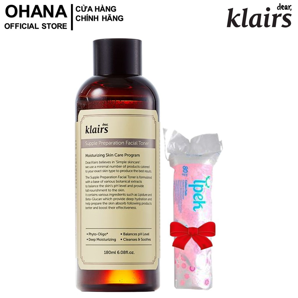 [Tặng Bông] Nước hoa hồng Dear, Klairs Supple Preparation Facial Toner 180ml (Có Mùi Hương)