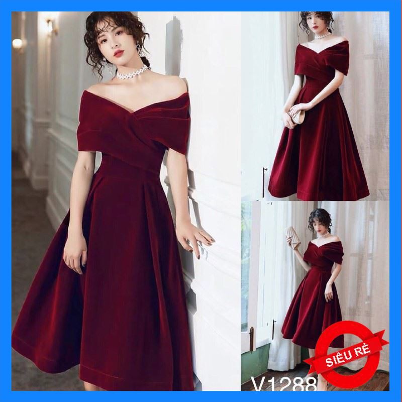 MiD Đầm trễ vai đỏ V1288 dự tiệc kèm ảnh thật Chất Lượng