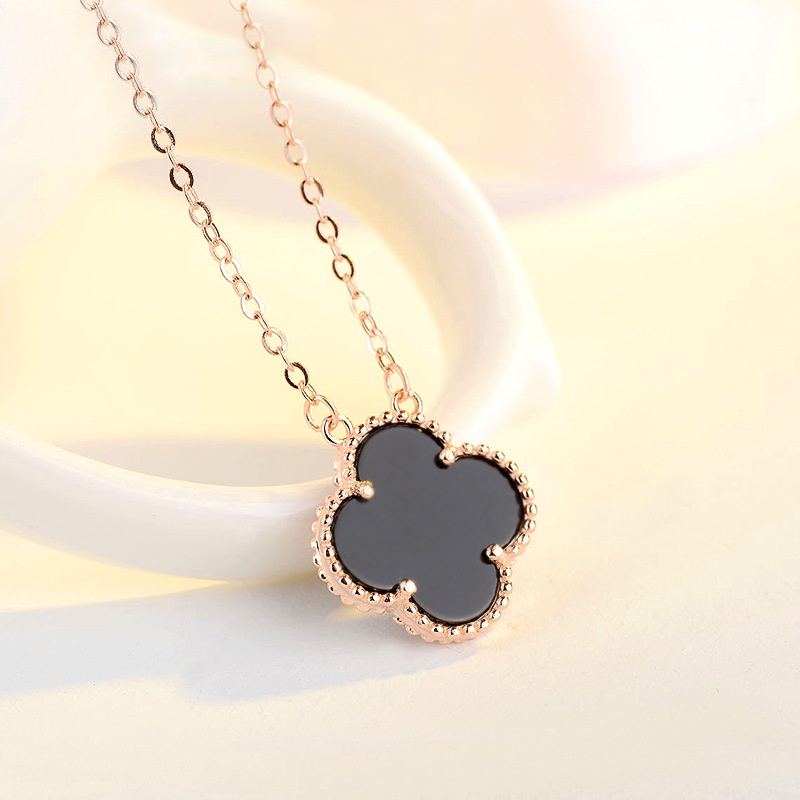 Bộ trang sức cỏ bốn lá Bạc ý 925 mạ vàng hồng ( ĐEN )