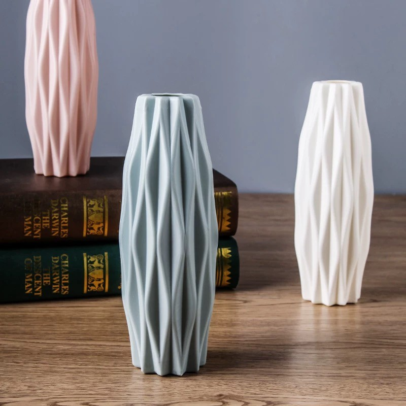 Lọ nhựa dẻo trang trí giả sứ gam màu pastel Dụng cụ cắm hoa decor phong cách vintage