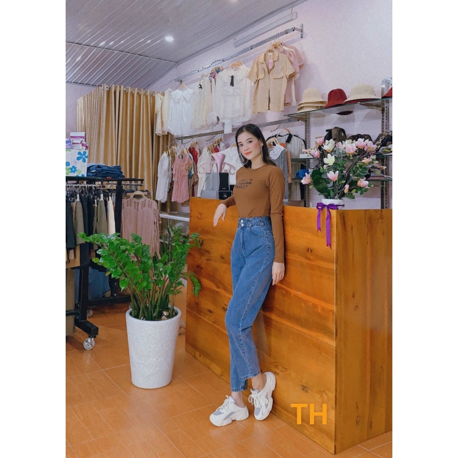 [Jeans nữ thiết kế] Quần bò baggy trơn, quần Jean lưng cao túi chéo phối gân. Mã D0150