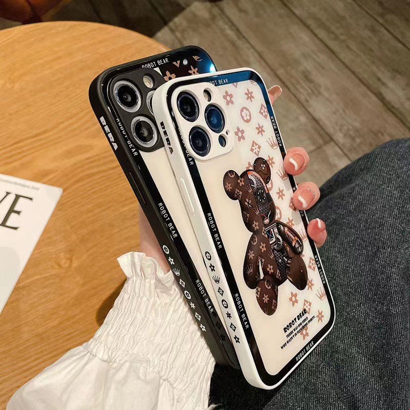 Ốp điện thoại mặt kính in logo LV/gấu cho iphone 13 Pro Max i13 13pro 11 Pro Max i11 iX XS XR Xs MAX 7plus 8plus 7 PLUS 8 PLUS 12Pro 12 Pro Max