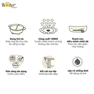 Nồi Lẩu Điện Đa Năng, Chảo Điện Đa Năng BEAR 5L Xanh Lá B50C1, P50F1, B06R6
