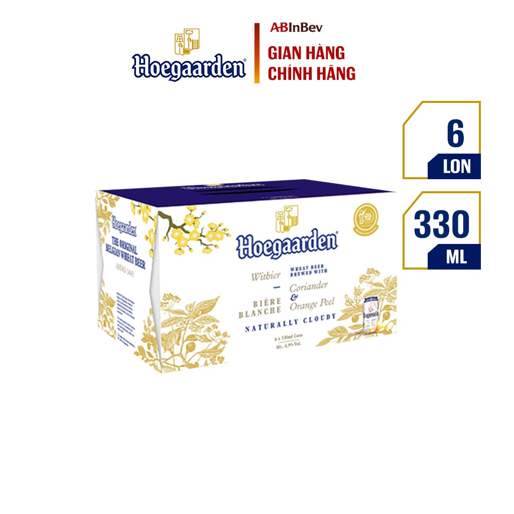 Lốc 6 Lon Hoegaarden White Bỉ - Bia Lúa Mỳ Chính Hiệu (330ml/lon)