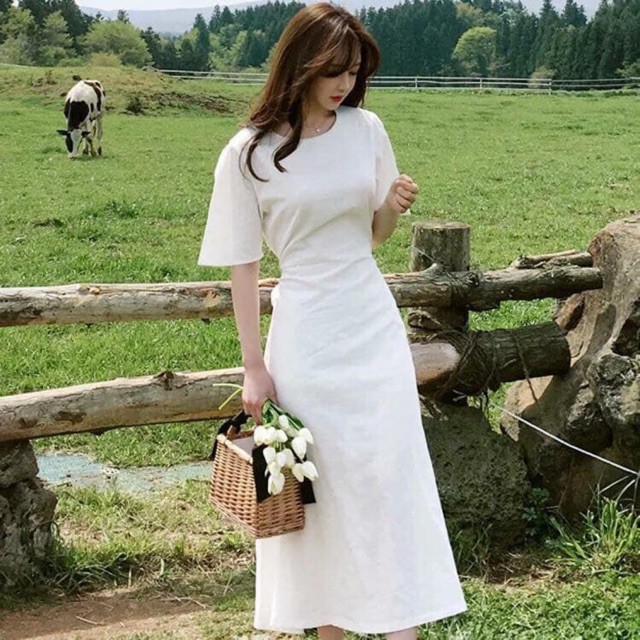 (ORDER) Váy thô trắng Vintage dáng dài tiểu thư sang chảnh 2019